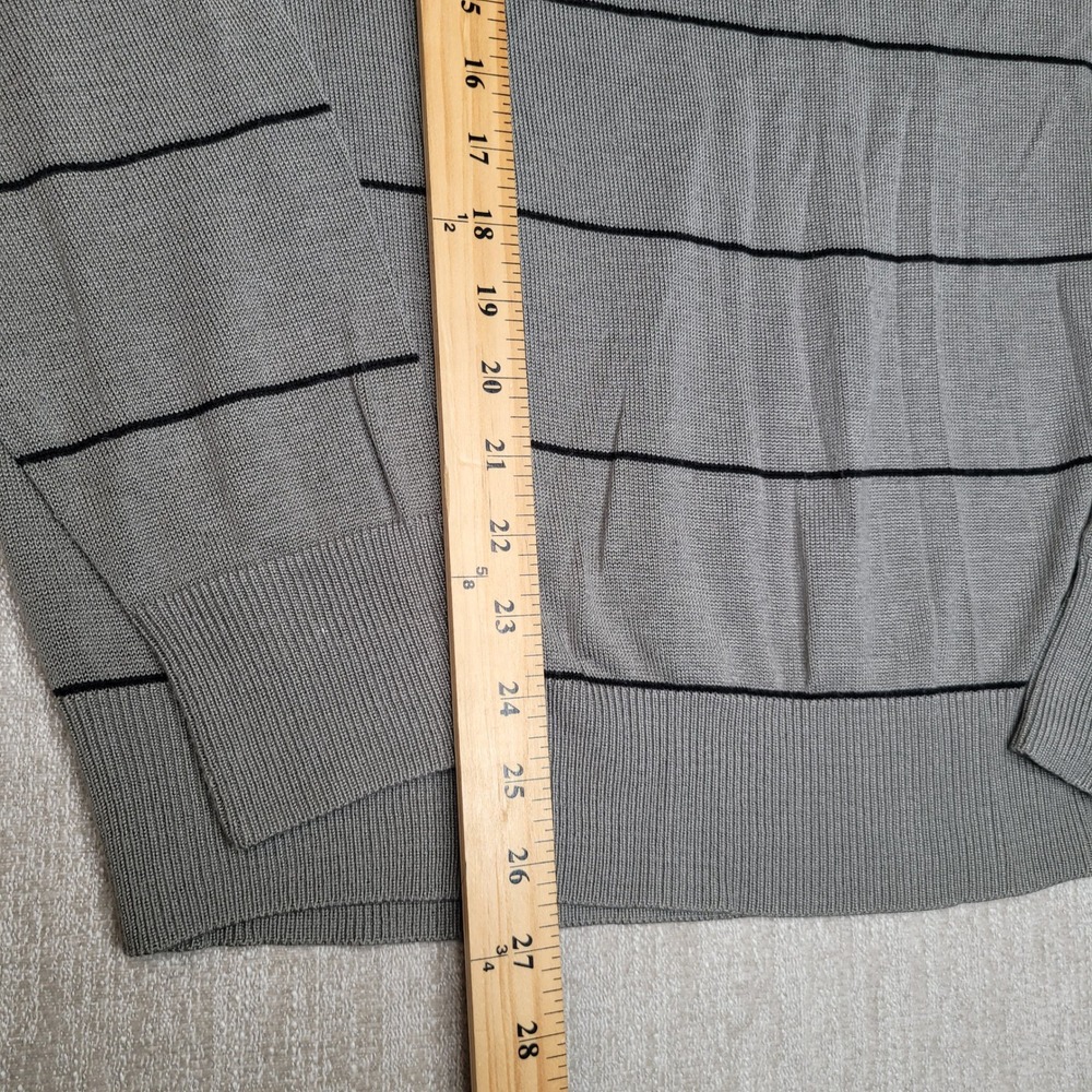 Koman Sweater Mens XL Gray Striped V-Neck Long Sleeve Acrylic Pullover - Picture 7 of 9